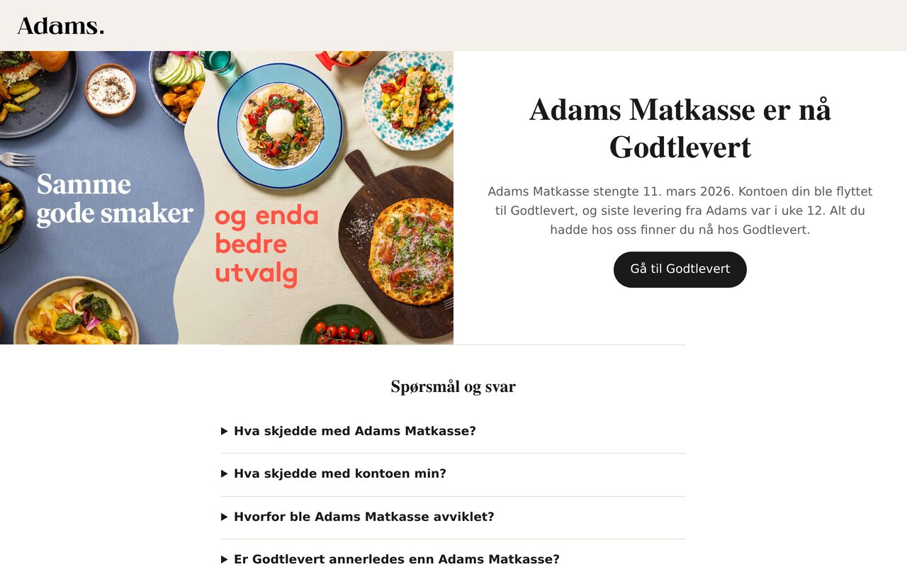 Adams Matkasse homepage screenshot