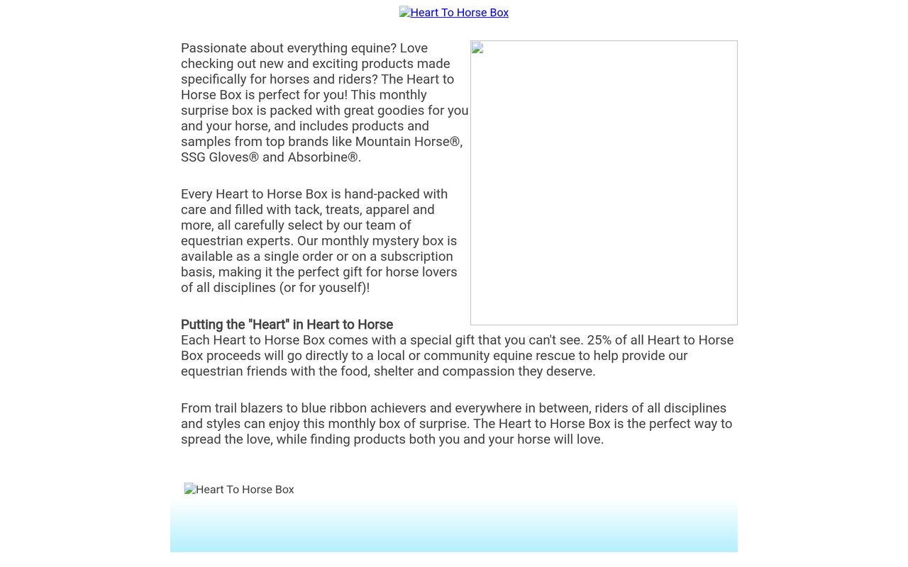 Heart to Horse Box homepage screenshot