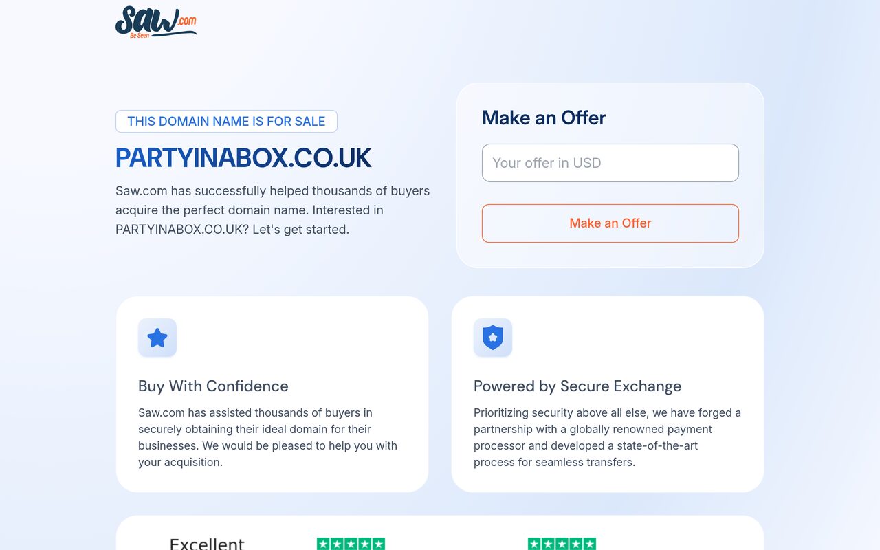 Party In A Box homepage screenshot