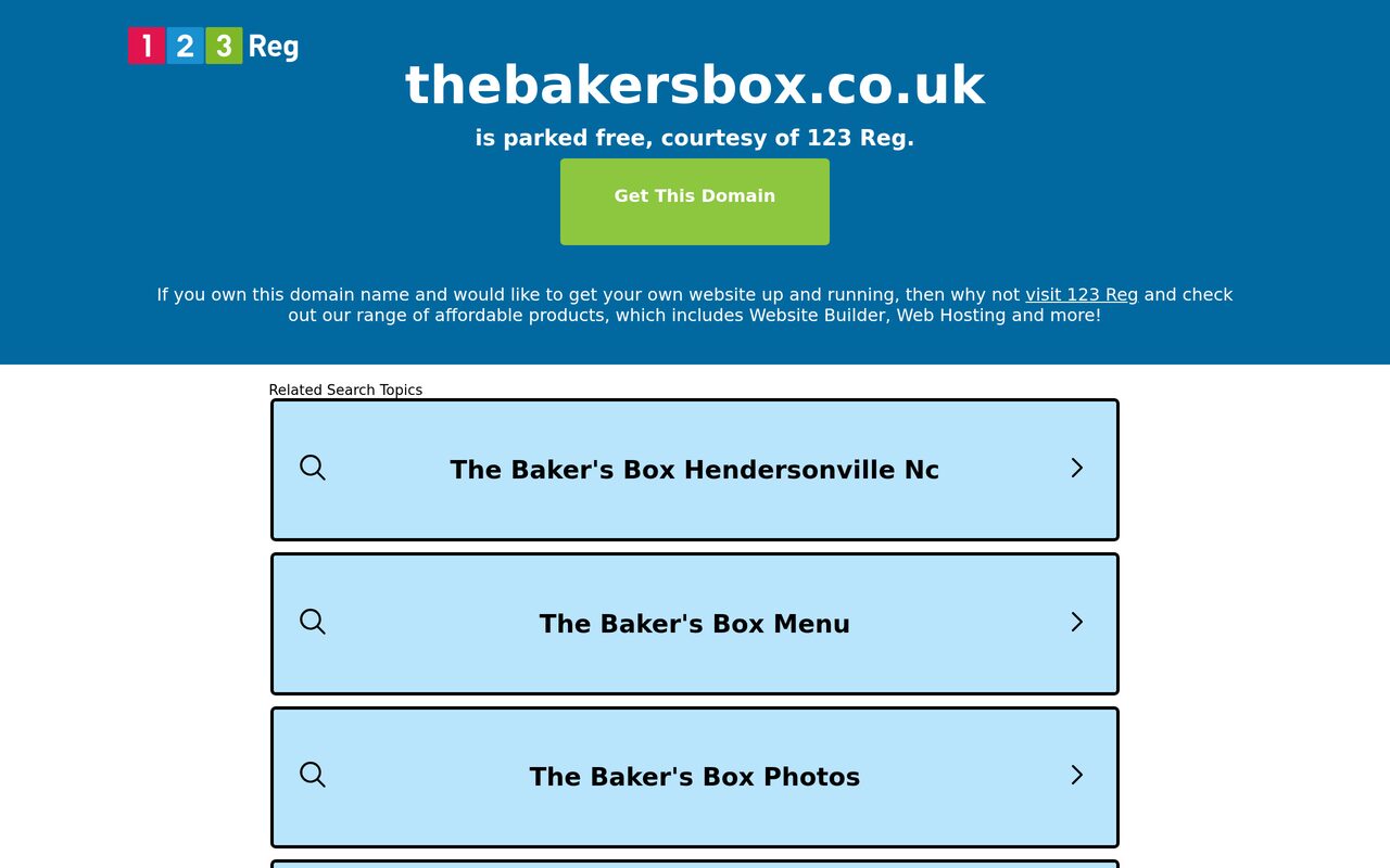 The Baker's Box homepage screenshot