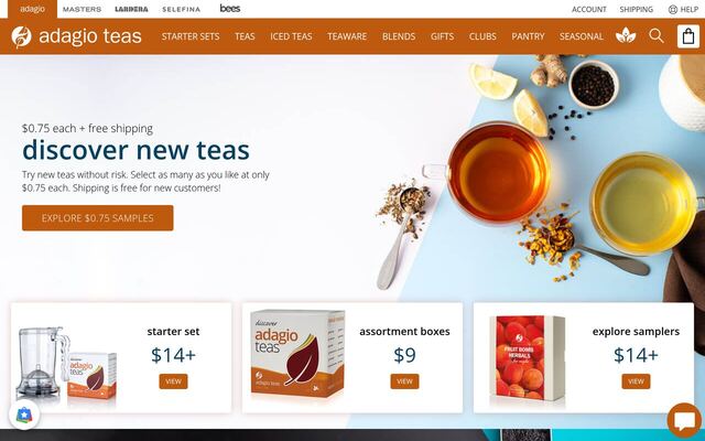 Adagio Teas Tea of the Month Club homepage