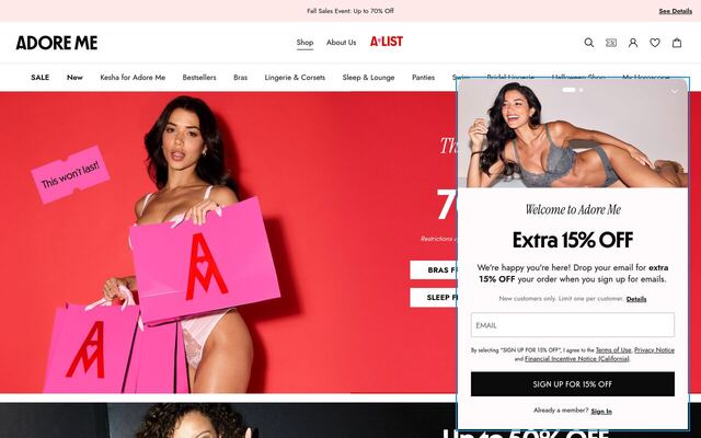 Adore Me homepage
