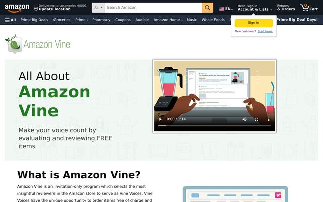 Amazon Vine homepage