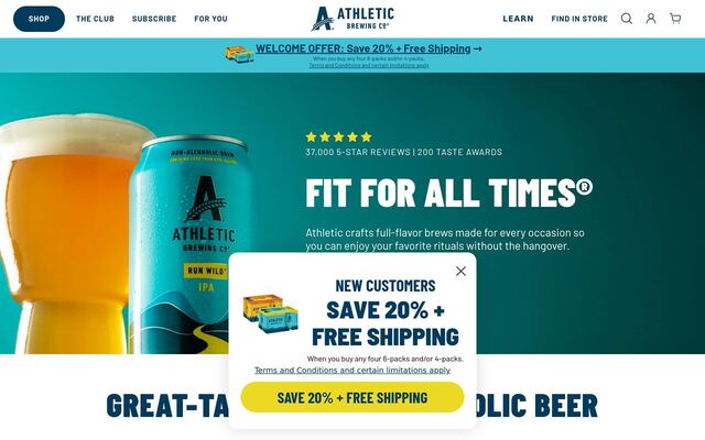 Athletic Brewing Subscription / Athletic Club homepage