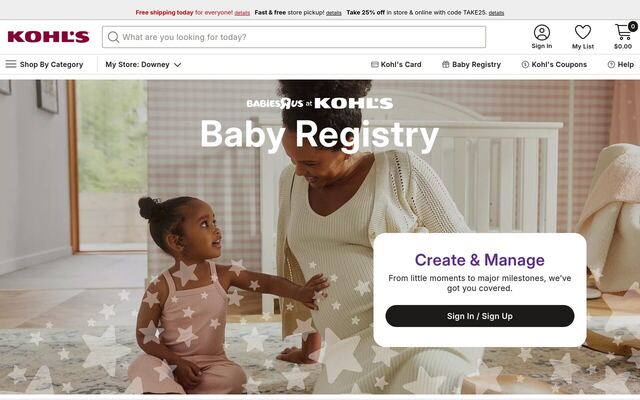 Babies "R" Us at Kohl's Baby Registry Welcome Box homepage