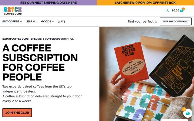 Batch Coffee Club homepage