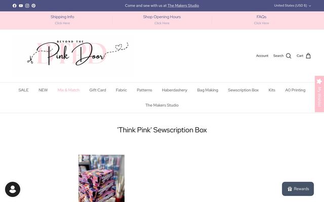Beyond the Pink Door Think Pink Sewscription Box homepage