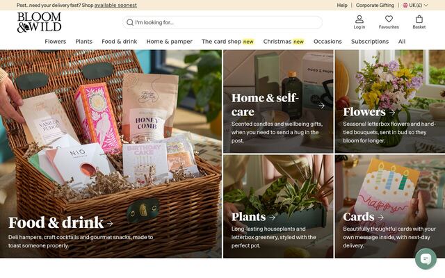 Bloom & Wild homepage