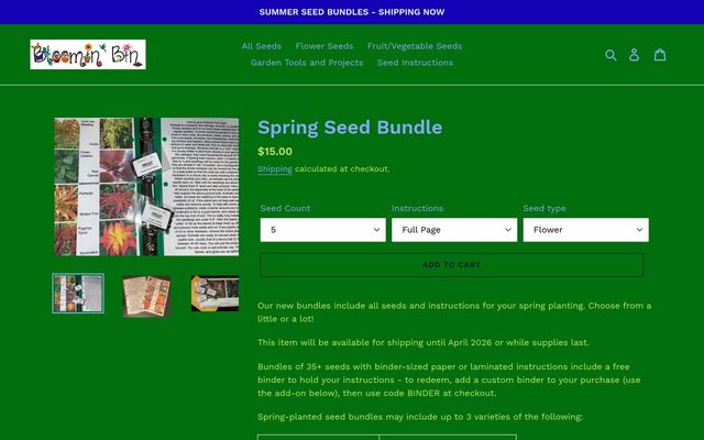 Bloomin' Bin homepage