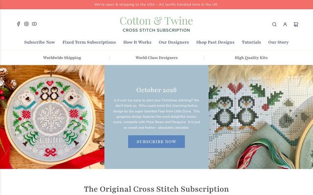 Cotton & Twine Cross Stitch Subscription Box homepage