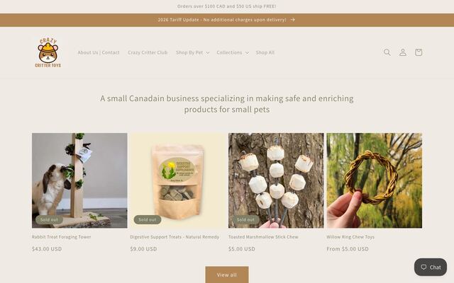 Crazy Critter Club homepage
