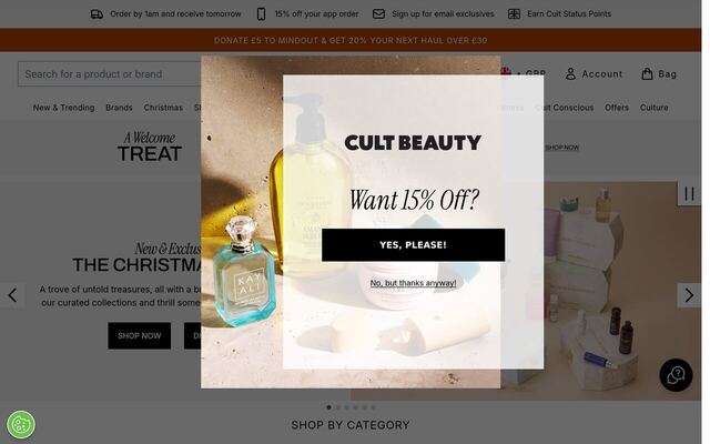 Cult Beauty homepage