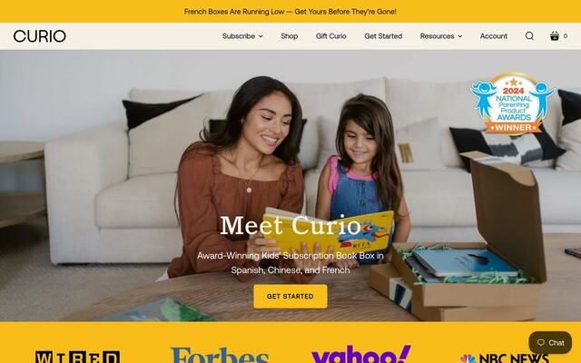 Curio homepage