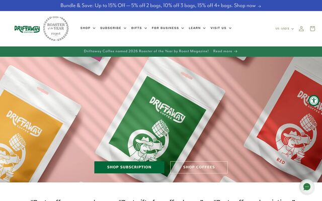 Driftaway Coffee homepage