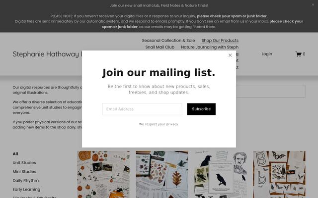Field Notes & Nature Finds Snail Mail Club (Stephanie Hathaway Designs) homepage