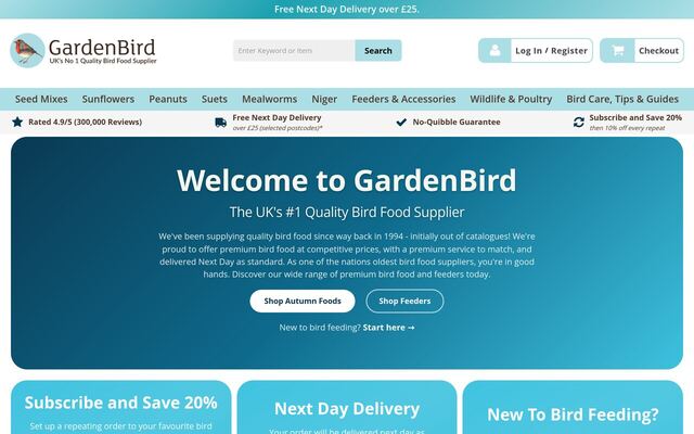 Garden Bird Supplies Subscriptions homepage