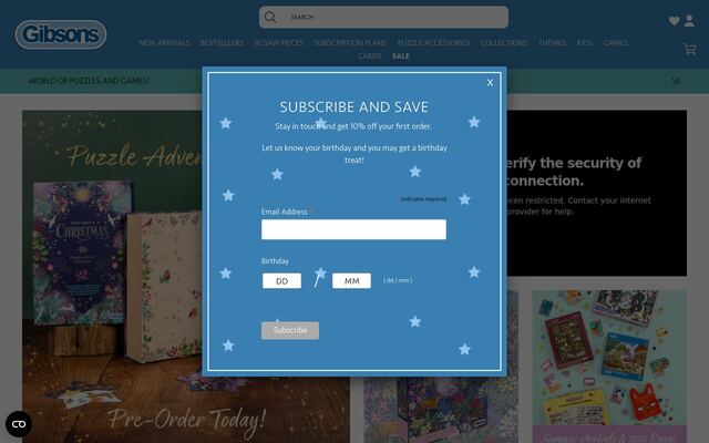 Gibsons Monthly Puzzle Subscription homepage