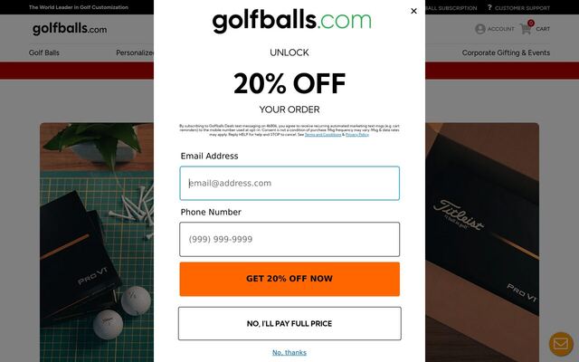 Golfballs.com Subscribe & Score homepage