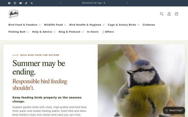 Haith's Bird Food Subscription Service homepage