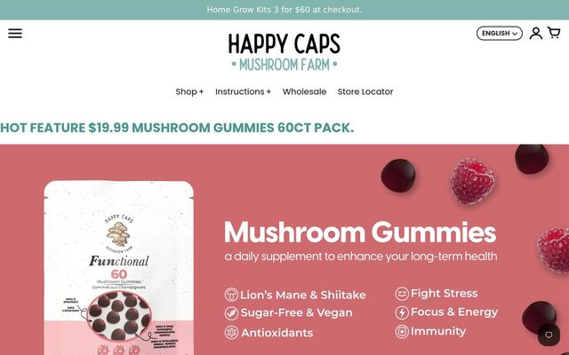 Happy Caps Mushroom Farm homepage