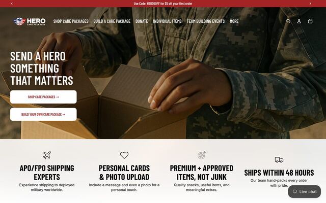 Hero Care Packages homepage