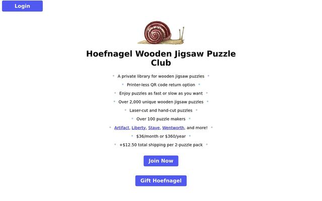 Hoefnagel Wooden Jigsaw Puzzle Club homepage