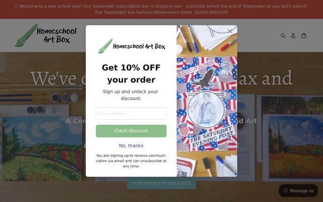 Homeschool Art Box homepage