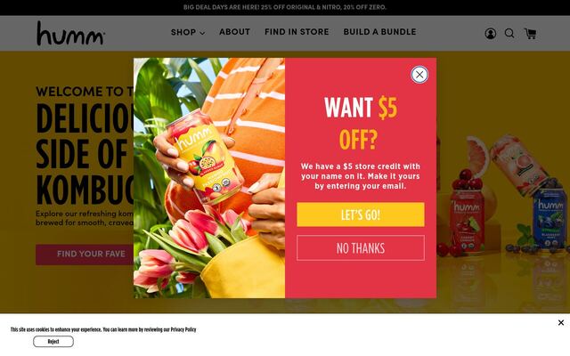 Humm Kombucha homepage