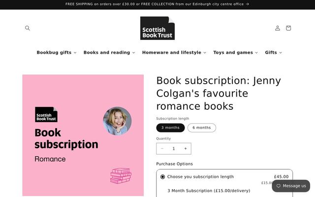 Jenny Colgan's Favourite Romance Books subscription (Scottish Book Trust) homepage