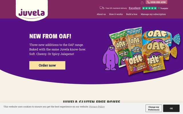 Juvela Gluten Free Boxes homepage