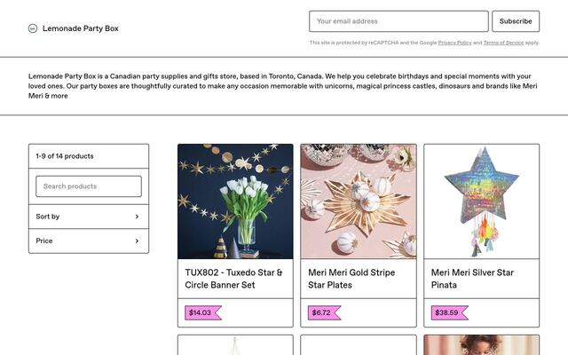 Lemonade Party Box homepage
