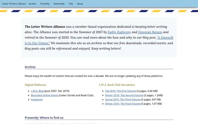 Letter Writers Alliance homepage