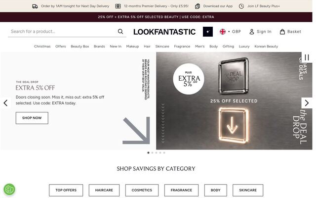LOOKFANTASTIC Beauty Box homepage