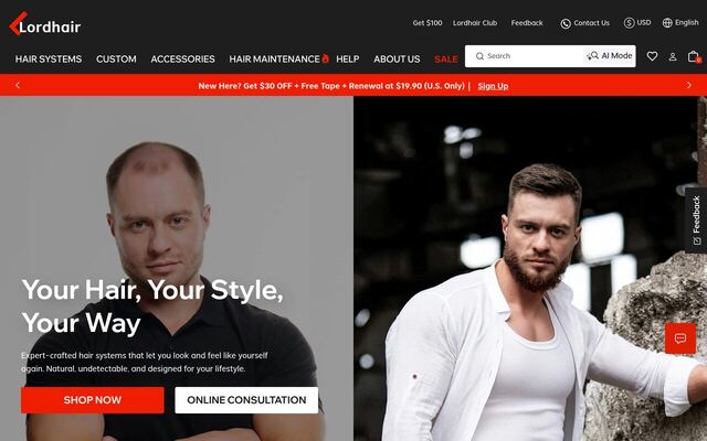 Lordhair Hair System Subscription homepage