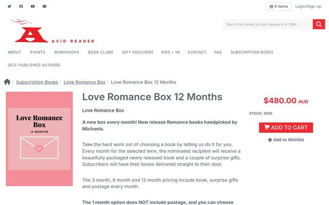 Love Romance Box (Avid Reader) homepage