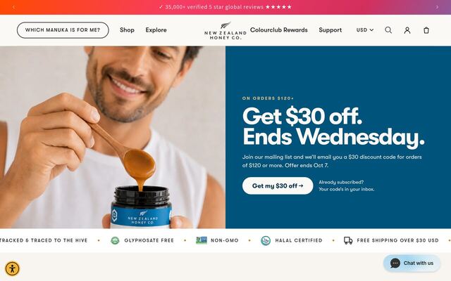 New Zealand Honey Co. Manuka Subscription homepage