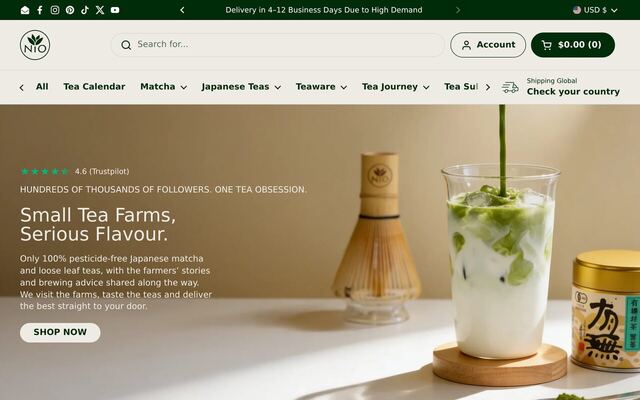 Nio Teas Monthly Matcha Club homepage