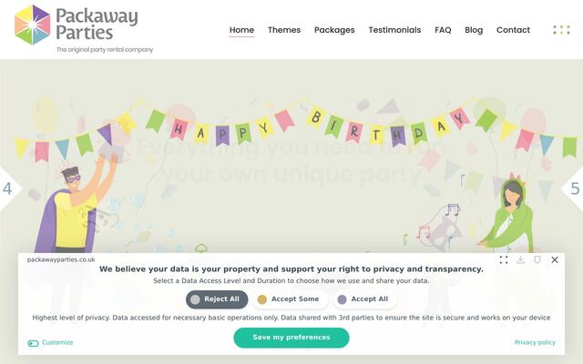 Packaway Parties homepage