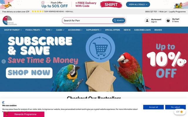 Parrot Essentials Subscribe & Save homepage