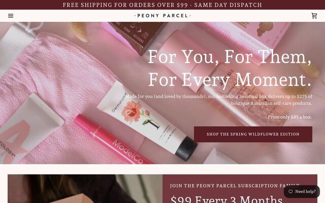 Peony Parcel homepage