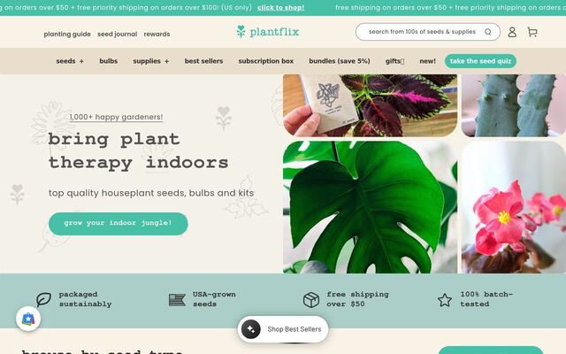 Plantflix Seed Subscription (bonsai themes) homepage