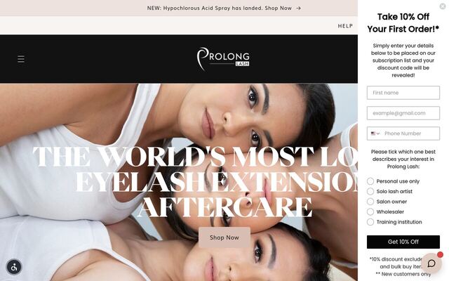Prolong Lash Subscription homepage