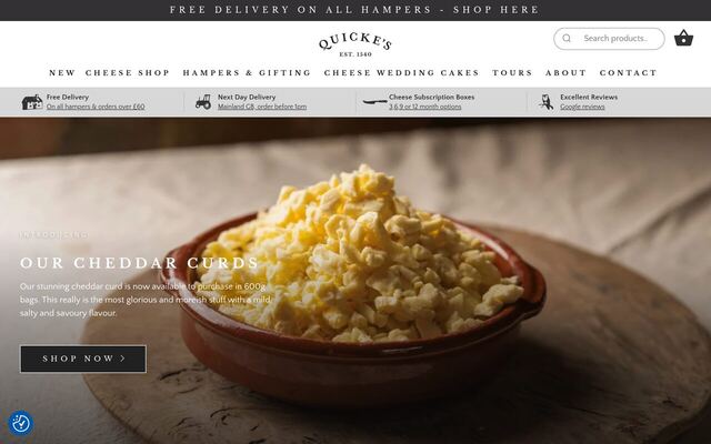 Quicke's Cheese Subscription homepage