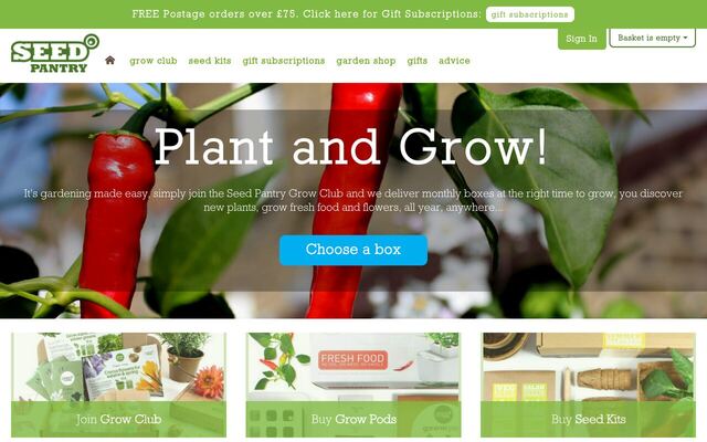 Seed Pantry Grow Club homepage