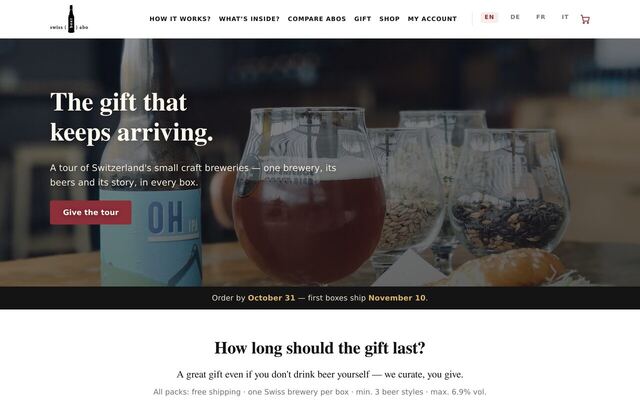 Swiss Beer Abo homepage