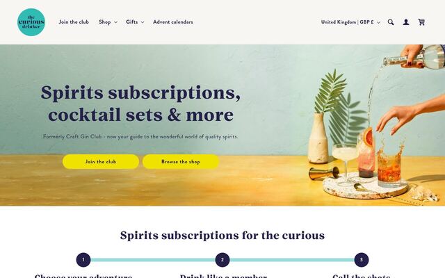 The Curious Drinker (formerly Craft Gin Club) homepage