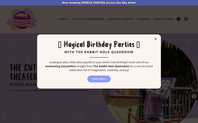 The Rabbit Hole Theater Birthday Party in a Box homepage