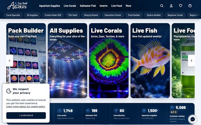Top Shelf Aquatics Build Your Reef Membership homepage