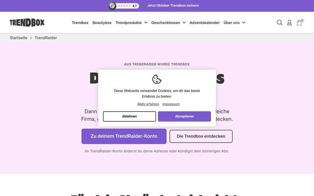 TrendRaider Vegan Box homepage