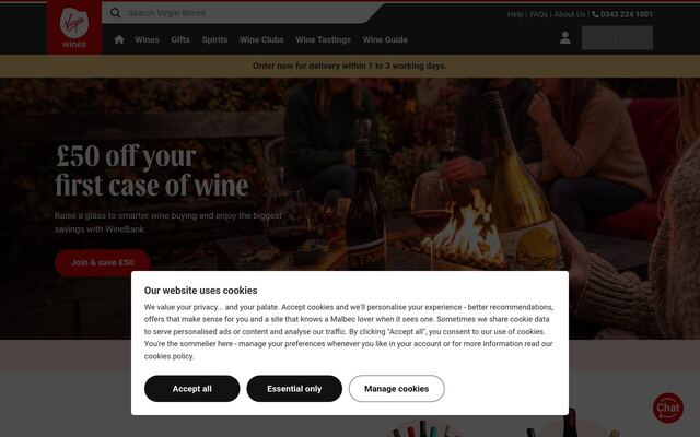 Virgin Wines homepage